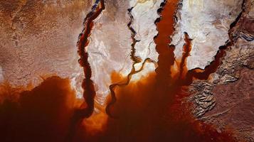 aereo fuco Visualizza di estrazione attività nel mine de riotinto nel Spagna. inquinata lago, rosso colore di acqua. apocalisse scenario. estrattivismo. estrazione villaggio nel andalusia. terra distruzione. interruzione. foto