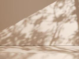 naturale ombra su un' beige parete sfondo per Prodotto presentazione. silhouette su beige sfondo. lusso estate architettura interno estetico. moderno tropicale modello design. 3d resa. foto