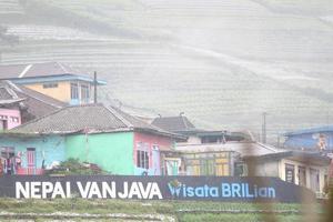 paesaggio foto di case a il piede di il verde montagna