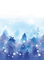 acquerello inverno illustrazione. blu disegnato a mano foresta e abete alberi foto