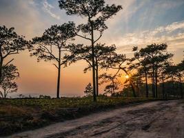 bellissimo tramonto su phu kradueng montagna nel loei città thailandia.phu kradueng nazionale parco il famoso viaggio destinazione foto