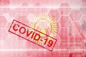 Kyrgyzstan bandiera e futuristico digitale astratto composizione con covid-19 francobollo. coronavirus scoppio concetto foto