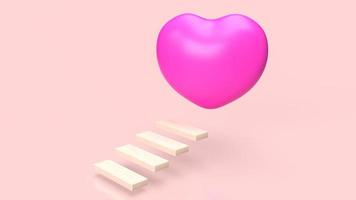 il medico concetto, Salute e sci, legna le scale per il rosa cuore simbolo 3d interpretazione foto