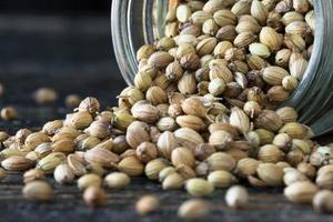 totale coriandolo semi rovesciato a partire dal un' vaso foto