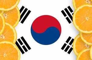 Sud Corea bandiera nel agrume frutta fette verticale telaio foto