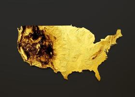 Stati Uniti d'America carta geografica d'oro metallo colore altezza carta geografica sfondo 3d illustrazione foto