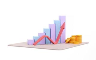 mucchio di dollaro oro monete e in crescita grafico bar su sfondo minimalista stile. attività commerciale successo concetto, finanziario pianificazione, investire, Salvataggio. 3d interpretazione illustrazione foto