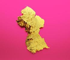 Guyana carta geografica d'oro metallo colore altezza carta geografica sfondo 3d illustrazione foto