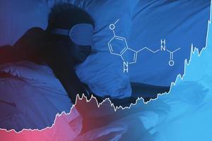 addormentato donna e grafico di crescente melatonina livello foto