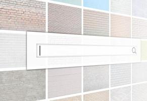 visualizzazione di il ricerca bar su il sfondo di un' collage di molti immagini con frammenti di mattone muri di diverso colori avvicinamento. impostato di immagini con varietà di muratura foto
