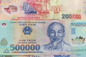 primo piano delle banconote del dong vietnamita. sfondo di soldi. valuta vietnamita - dong. trama del modello e sfondo del denaro vietnam dong, banconote in valuta pronte per lo scambio e gli investimenti aziendali foto
