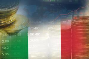 trading di investimenti in borsa finanziaria, moneta e bandiera dell'italia o forex per analizzare lo sfondo dei dati di andamento delle attività di finanza di profitto. foto