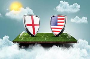 Inghilterra vs Stati Uniti d'America contro schermo bandiera calcio concetto. calcio campo stadio, 3d illustrazione foto