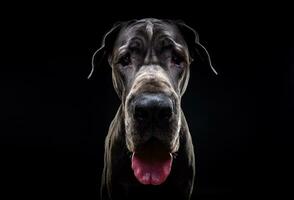 ritratto di un cane danese, su uno sfondo nero isolato.