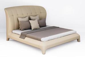 3d mobilia beige pelle Doppio letto isolato su un' bianca sfondo con ritaglio sentiero, decorazione design per Camera da letto foto