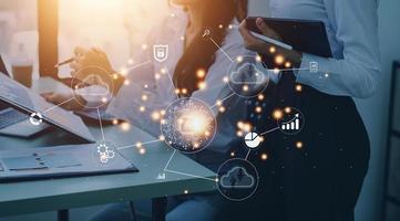 digitale trasformazione modificare gestione, Internet di le cose. nuovo tecnologia bigdata e attività commerciale processi strategia, cliente servizio gestione, nube informatica, inteligente industria. ai tecnologia. foto