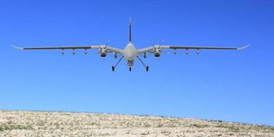 bayraktar akinci senza equipaggio aereo veicolo volo a vela attraverso il cielo. bayraktar akinci combattere fuco nel volo al di sopra di il cieli. foto