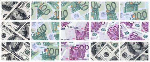 un' collage di molti immagini di Euro banconote nel denominazioni di 100 e 500 euro dire bugie nel il mucchio foto