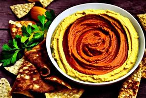 salutare cibo. tradizionale appena fatto biologico hummus. foto