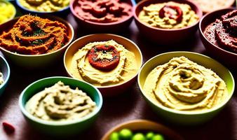 salutare cibo. tradizionale appena fatto biologico hummus. foto