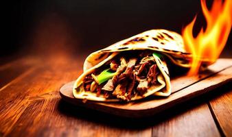 shawarma. doner kebab, fresco verdure e carne. kebab Sandwich vicino su. foto