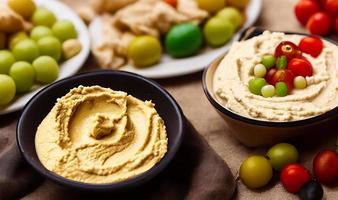 salutare cibo. tradizionale appena fatto biologico hummus. foto