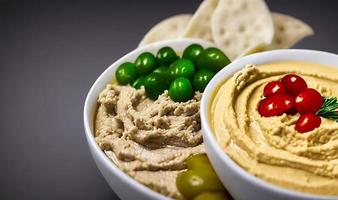 salutare cibo. tradizionale appena fatto biologico hummus. foto