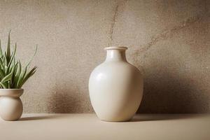 minimo ceramica pentola, vaso su naturale marmo pietra sfondo foto
