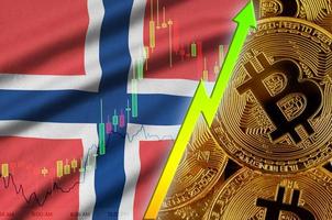 Norvegia bandiera e criptovaluta in crescita tendenza con molti d'oro bitcoin foto