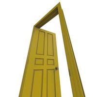 Aperto giallo isolato porta chiuso 3d illustrazione interpretazione foto