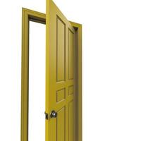 Aperto giallo isolato porta chiuso 3d illustrazione interpretazione foto