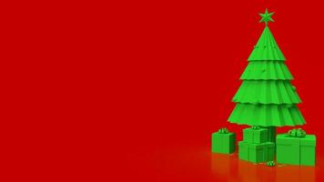 il verde Natale albero su rosso sfondo per vacanza concetto 3d interpretazione foto