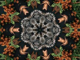 nero astratto caleidoscopio sfondo con le foglie ornamento per Natale vibrazioni modello foto