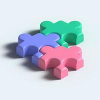 3d illustrazione di sega puzzle cubo. colorato puzzle sega pezzi isolato su leggero blu sfondo. concetto di lavoro di squadra, comunicazione, problema o sfida soluzione foto