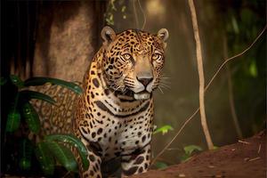 bellissimo e in via di estinzione americano giaguaro nel il natura habitat panthera onca selvaggio brasil brasiliano natura