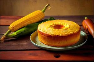 delizioso Mais torta su tavolo tipico brasiliano torta foto