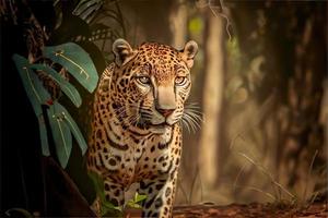bellissimo e in via di estinzione americano giaguaro nel il natura habitat panthera onca selvaggio brasil brasiliano natura foto