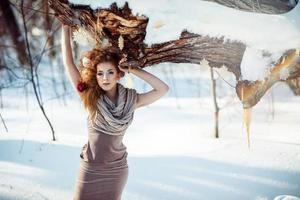 bellissimo ragazza nel il inverno foresta foto