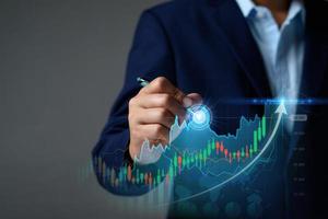 tecnologia attività commerciale finanza e investimento idee, fondi, azione mercato e digitale risorse, attività commerciale persone analizzare finanziario dati utilizzando grafici e grafici, forex commercio, attività commerciale e finanza sfondo foto