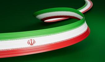 agitando nastro con bandiera di iran, indipendenza giorno striscione. 3d illustrazione foto