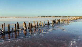 di legno ostacoli nel il mare di jarilgach isola, Ucraina. a giorno foto