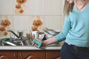 frammento di il femmina corpo a il cucina contatore, pieno con foto