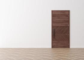 moderno di legno porta nel vuoto camera. copia spazio per testo, pubblicità. produzione e commercio di interno porte. elegante interno porta. produzione e saldi. 3d resa. foto