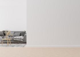 camera con divano, bianca muri e vuoto spazio. finto su interno. gratuito, copia spazio per il tuo arredamento, immagine, decorazione e altro oggetti. 3d resa. foto