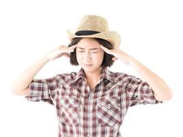 giovane donna nel un' cowboy cappello e plaid camicia foto