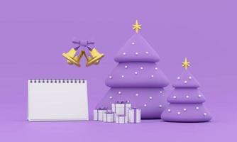 nuovo anno calendario. allegro Natale e contento nuovo anno Natale albero e regalo foto