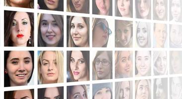 collage gruppo ritratti di giovane caucasico ragazze per sociale media foto