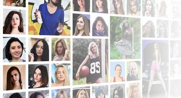 collage gruppo ritratti di giovane caucasico ragazze per sociale media foto