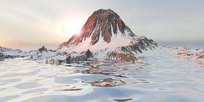 montagna e mare sfondo acqua superficie e montagna picco neve capped montagna picchi 3d illustrazione foto