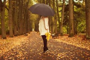 donna con un ombrello passeggiate nel autunno parco foto